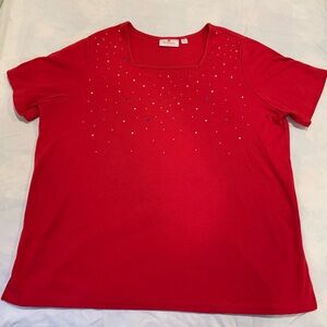 Quacker Factory Red Short Sleeve Top with Embellishments